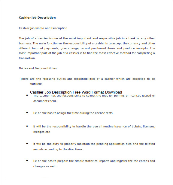 13+ Cashier Job Description Templates Free Sample, Example, Format Download!