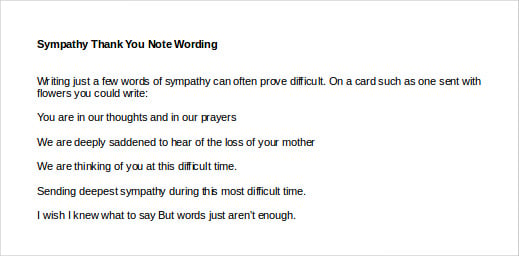 sympathy thank you note wording