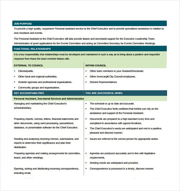 personal assistant to chief financial officer sample job description free download