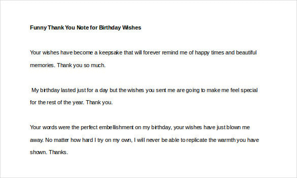 funny thank you note for birthday wishes