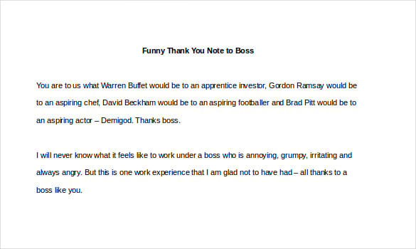 funny thank you note to boss
