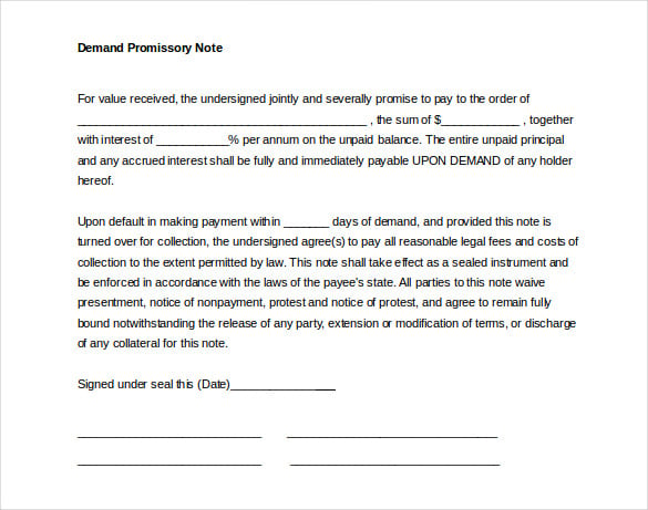 promissory demand note free word download