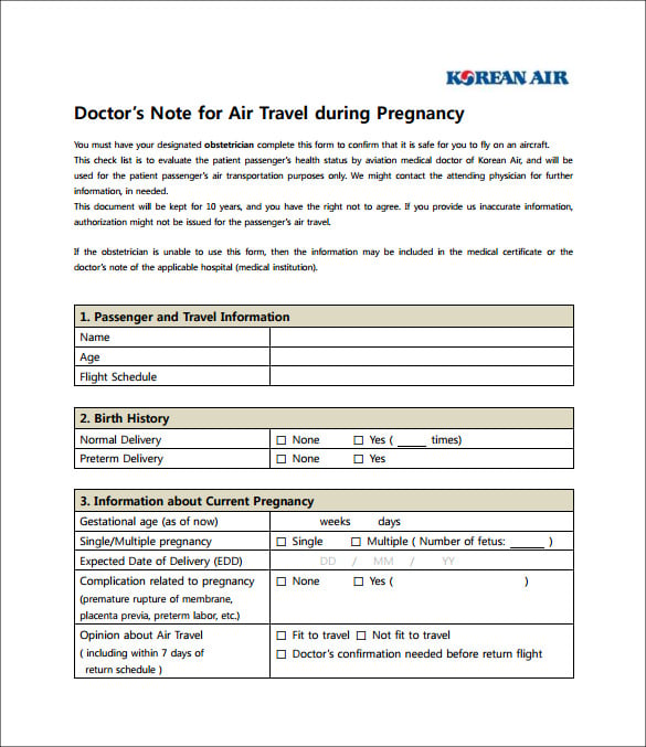 medical doctor note for air travel during pregnancy free word download