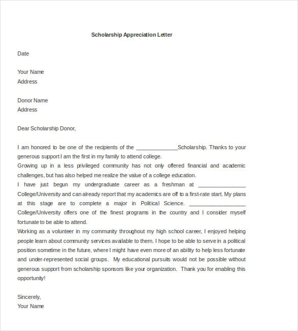 scholarship appreciation letter