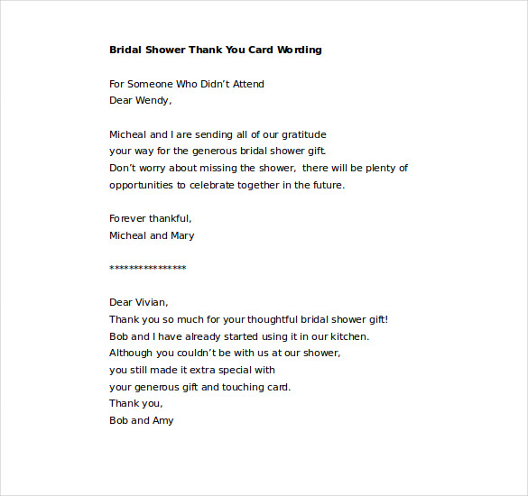 Bridal Shower Thank You Note 6+ Free Word, Excel, PDF Format Download