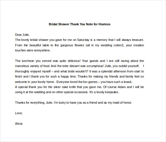 Bridal Shower Thank You Note 6+ Free Word, Excel, PDF Format Download
