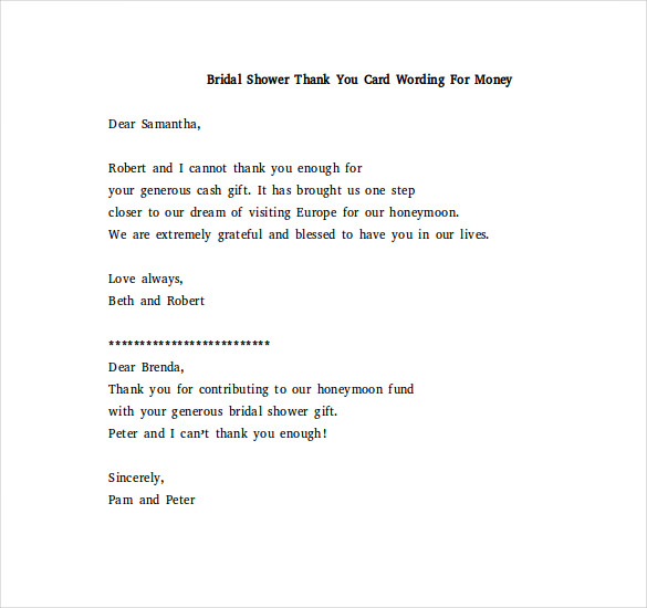 Bridal Shower Thank You Note 6 Free Word Excel PDF Format Download