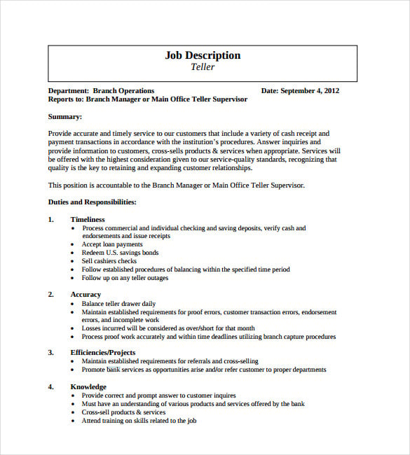 Bank of america project manager job description