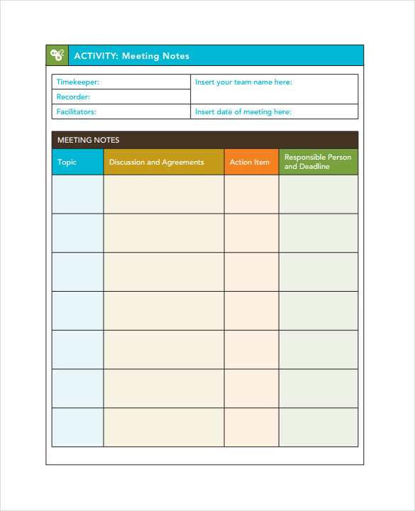 Free Printable Meeting Notes Template