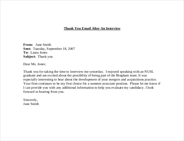 email thank you note after interview