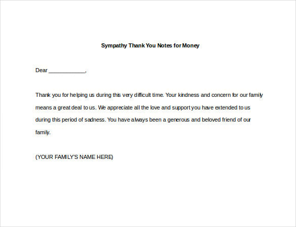 sympathy thank you notes for money