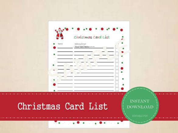 editable christmas card list printable download