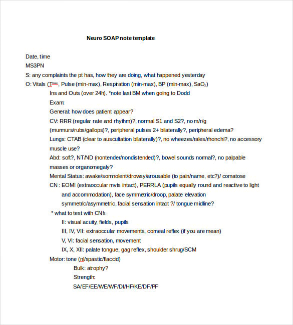 neuro soap note word template free download