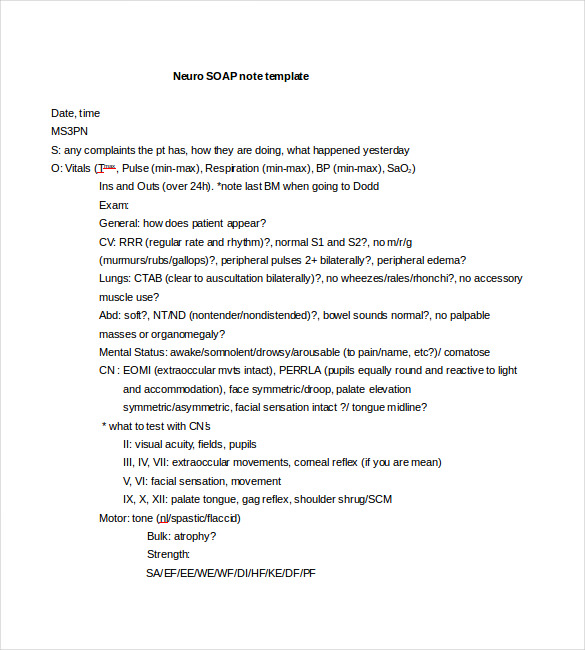 neuro soap note word template free download