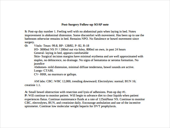 post surgery follow up saop note free pdf template