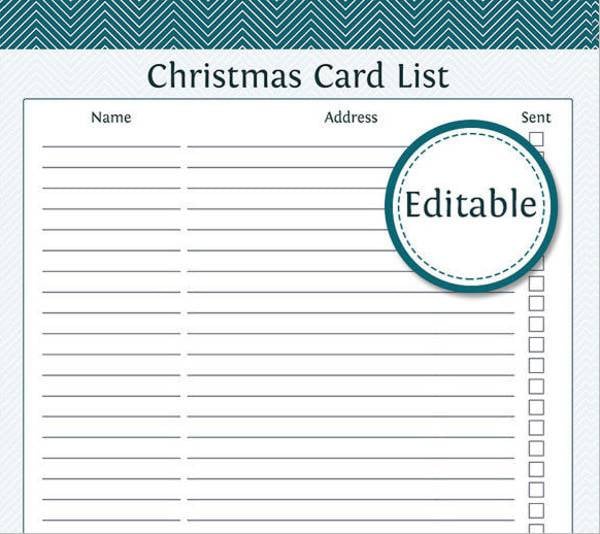 christmas card list fillable printable pdf download