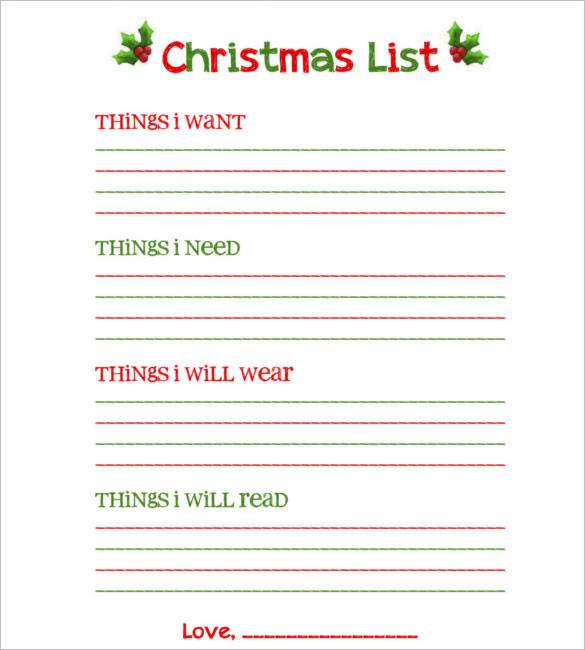 Blank Christmas List