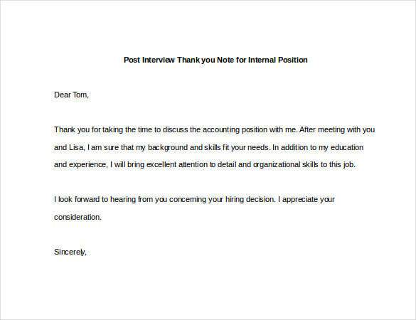 post interview thank you note for internal position
