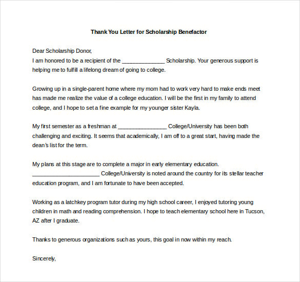 9 Thank You Notes For Scholarship Free Sample Example Format