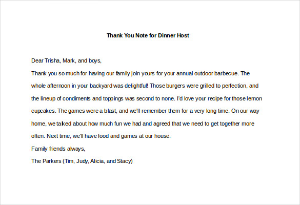 sample thank you letter for hospitality business