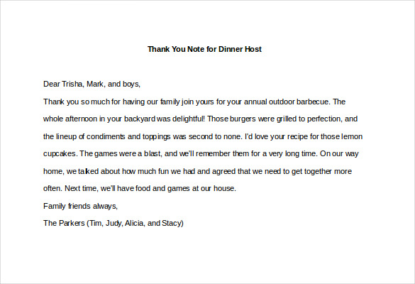 8+ Thank You Note For Dinner – Free Sample, Example, Format Download