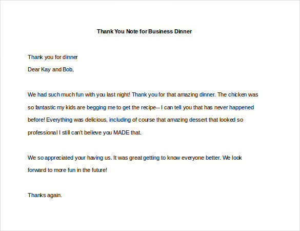 thank you note for business dinner
