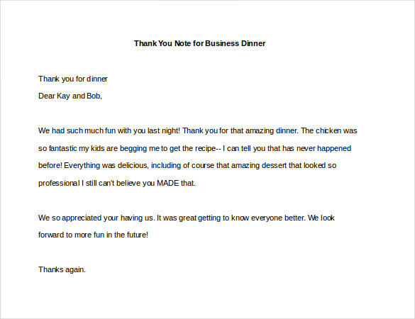 8 Thank You Note For Dinner Free Sample Example Format Download