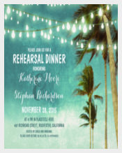 Teal ombre Beach Rehearsal dinner string lights paper Invitation Card