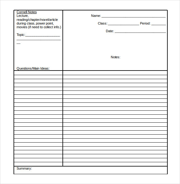 Cornell Note Taking Template 8+ Free Word, Excel, PDF Format Download