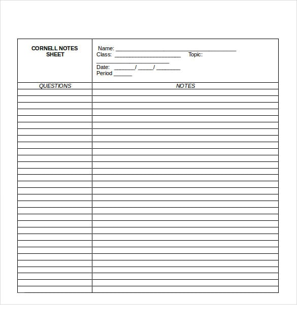 cornell notes sheet