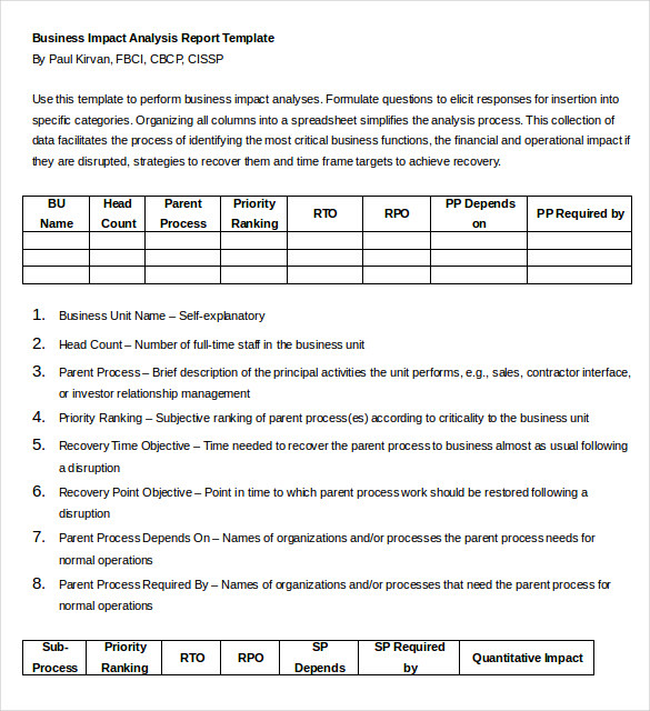 Business Impact Analysis Template 12 Word PDF Format Download 