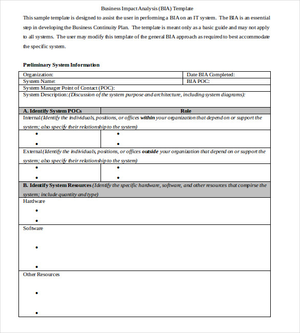 It Business Impact Analysis Template Best Template Ideas