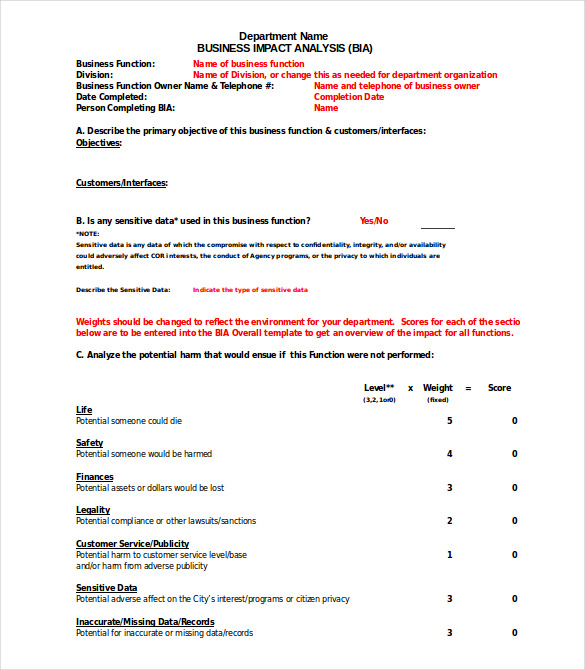 Business Impact Analysis Template 12 Word Pdf Format Download 3611