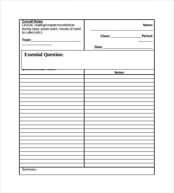 blank cornell note template