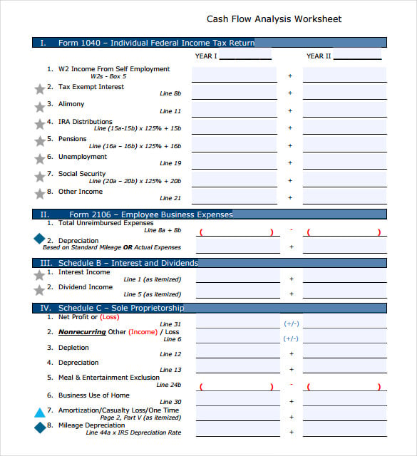 cash flow analysis worksheet template pdf download