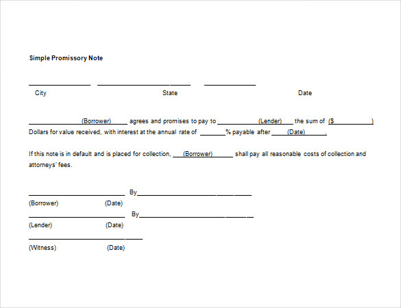 Simple Interest Promissory Note Template