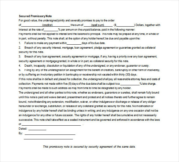 secured promissory note sample template free download