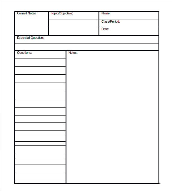 6+ Free Cornell Notes - Free Sample, Example, Format ...