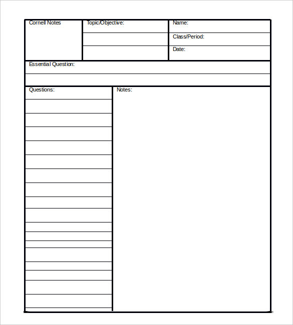 6 Free Cornell Notes Free Sample Example Format Download 6 Free Cornell Notes Free Sample Example Format Download