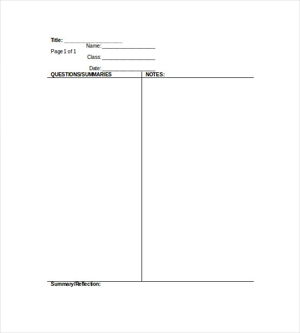 6+ Free Cornell Notes – Free Sample, Example, Format Download