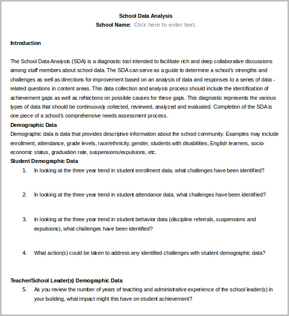 school data analysis template word format download