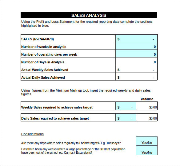 gross profit and sales analysis spreadsheet template free