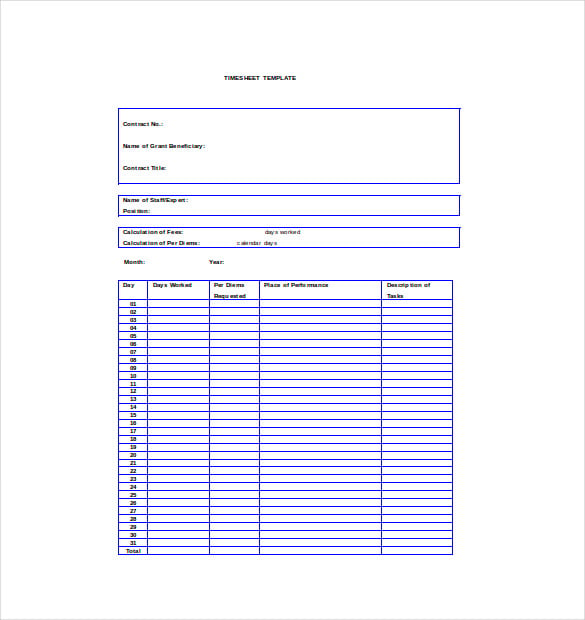time sheet template word format free download