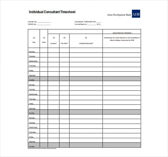 individual consultant timesheet word free download