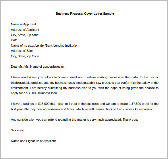 business proposal plan cover letter sample download