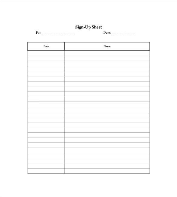 Printable Sign Up Sheet Template Word