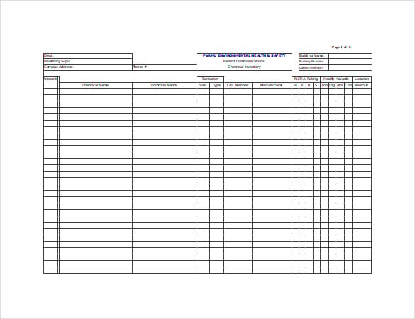 chemical inventory list excel template free download 