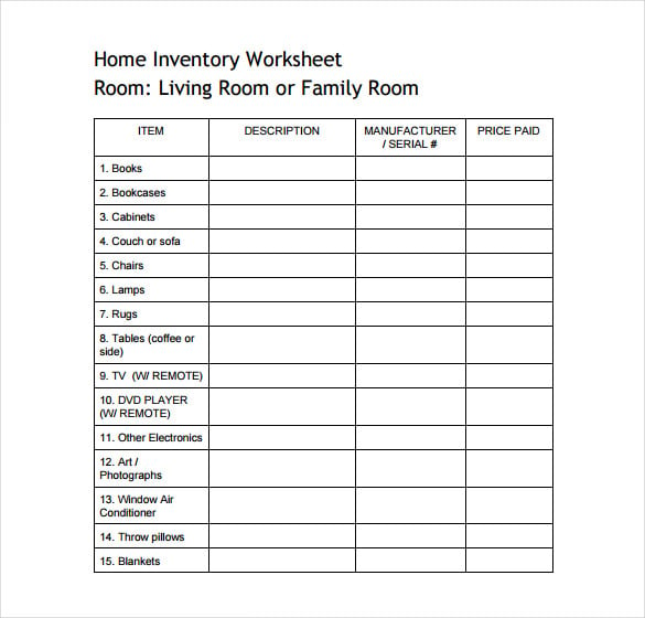home inventory free pdf template download