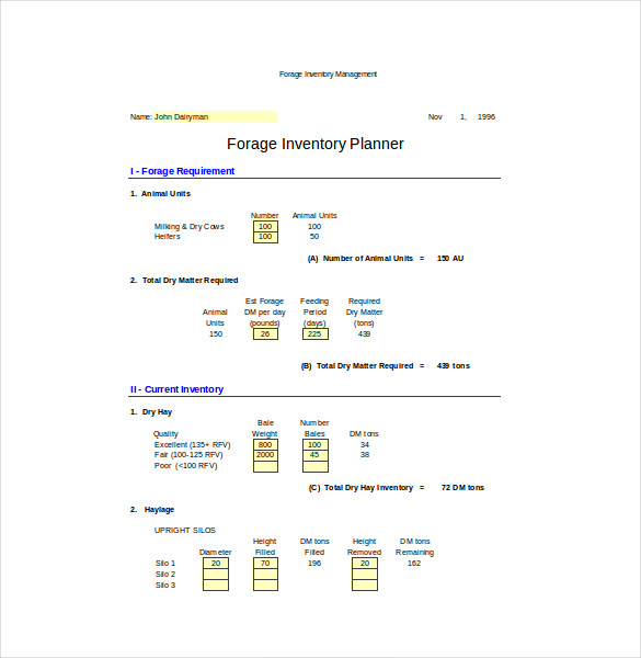 forage inventory management excel template free download