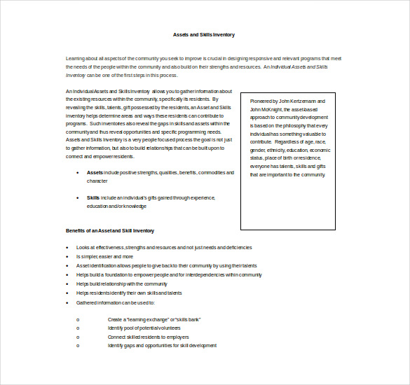 assets and skills inventory word template free download